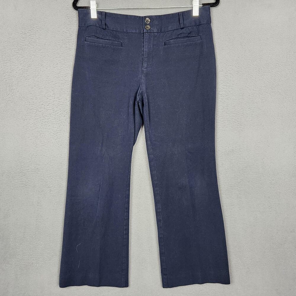 Anthropologie Pants Womens 8 Blue Twill Essential Flare Cropped Stretch Trousers